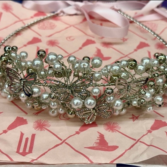NWT:Wicked Glenda Good Witch Crystal Pearl Headband with Mirrored Storage Box #3